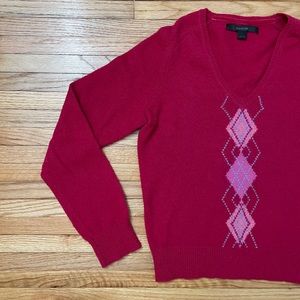 Vintage EXPRESS Pink V-neck Argyle Wool Sweater